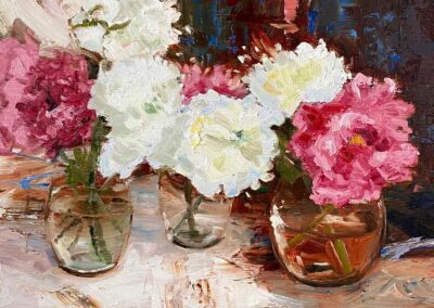Pink and white peonies impressionistic oil painting, by Shelly Wierzba American Impressionist artist.