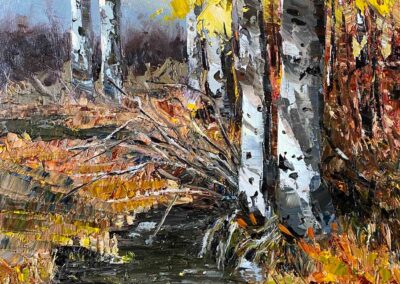 Aspens by Muddy Creek with Fall color by Shelly Wierzba, American Impressionist.