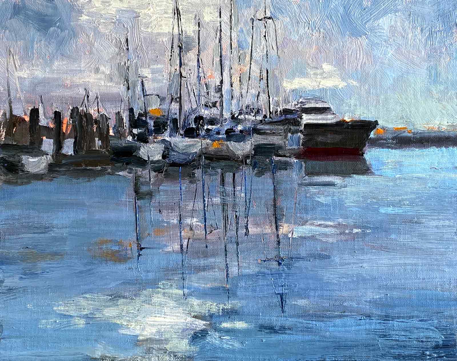 Rockport Harbor on the Gulf of Mexico oil painting by American Impressionist Shelly Wierzba.