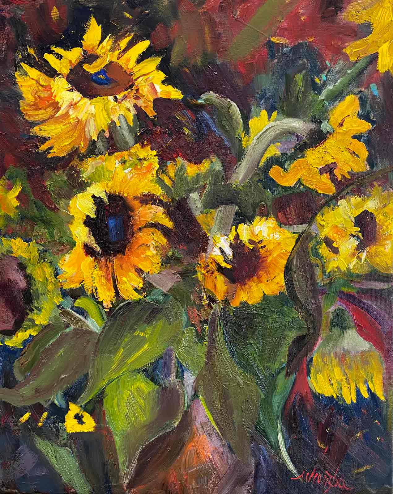 Impressionistic painting of sunflowers by Shelly Wierzba Oregon artist.