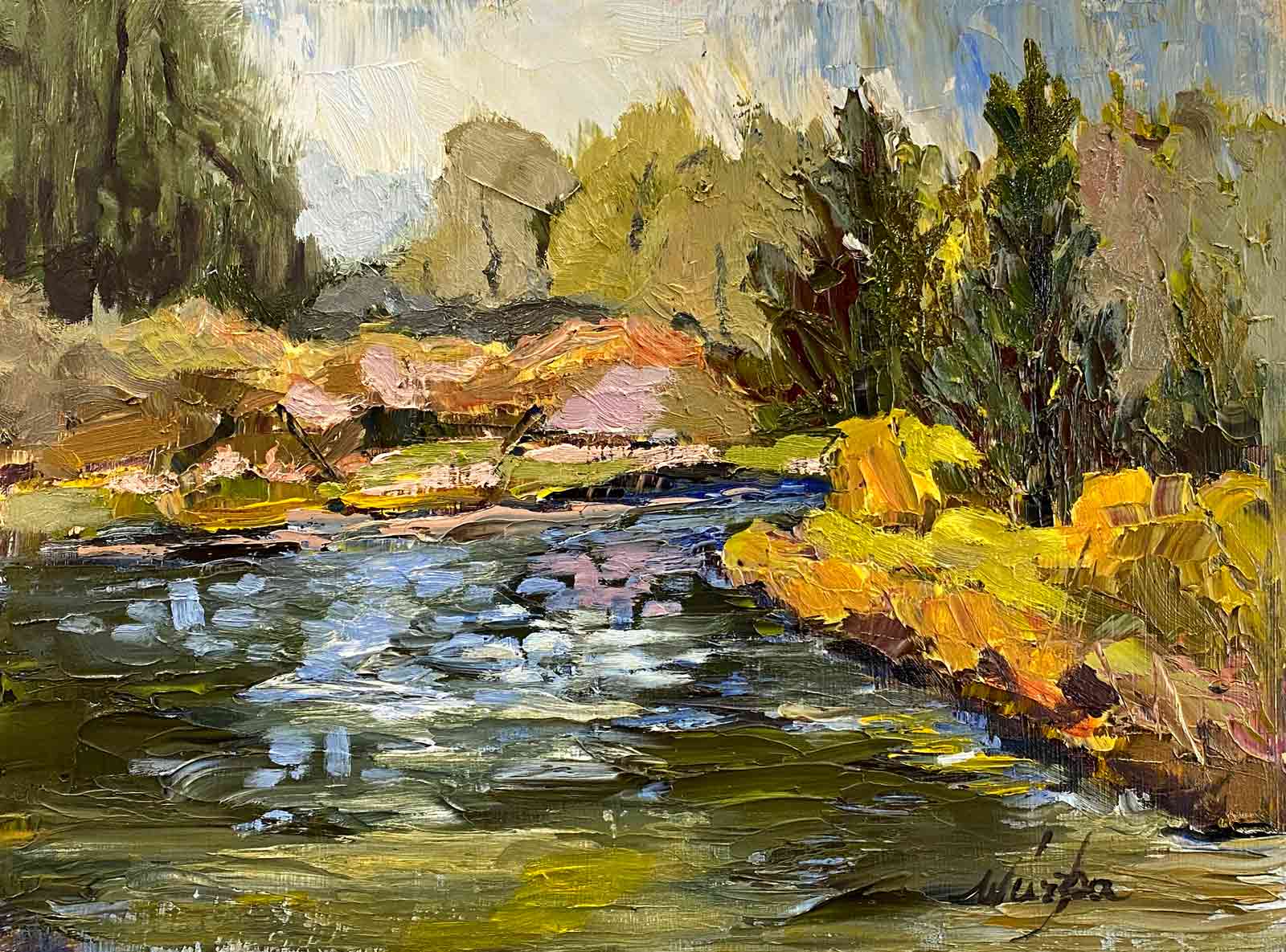 Oil painting of the Deschutes River through Central Oregon by Shelly Wierzba.