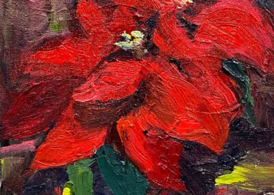 Christmas Season oil painting of Poinsettia by impressionist, Shelly Wierzba