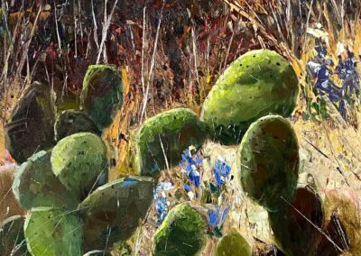 Oil painting of Texas cactus by American impressionist artist Shelly Wierzba.