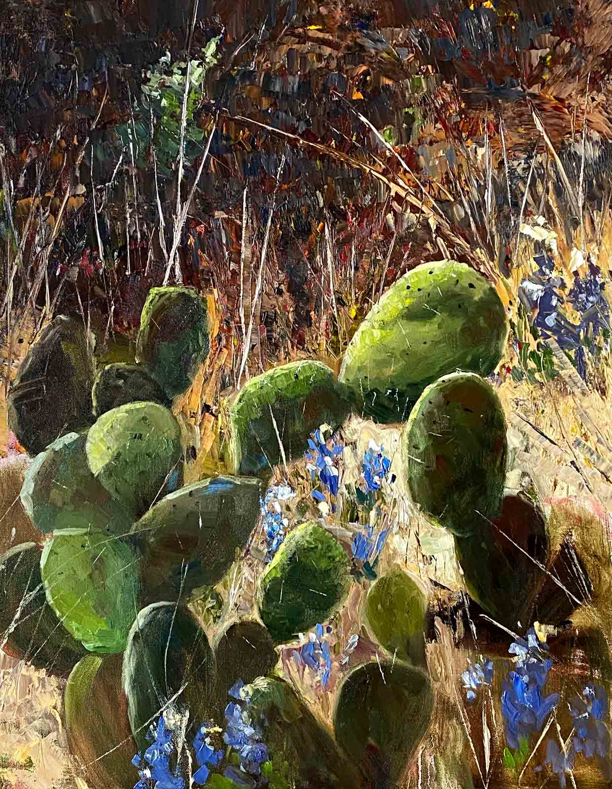 Oil painting of Texas cactus by impressionist artist Shelly Wierzba.