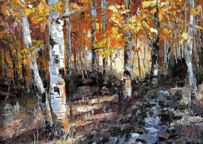 Oregon cascade mountains aspen trees changing leaves fall oil painting