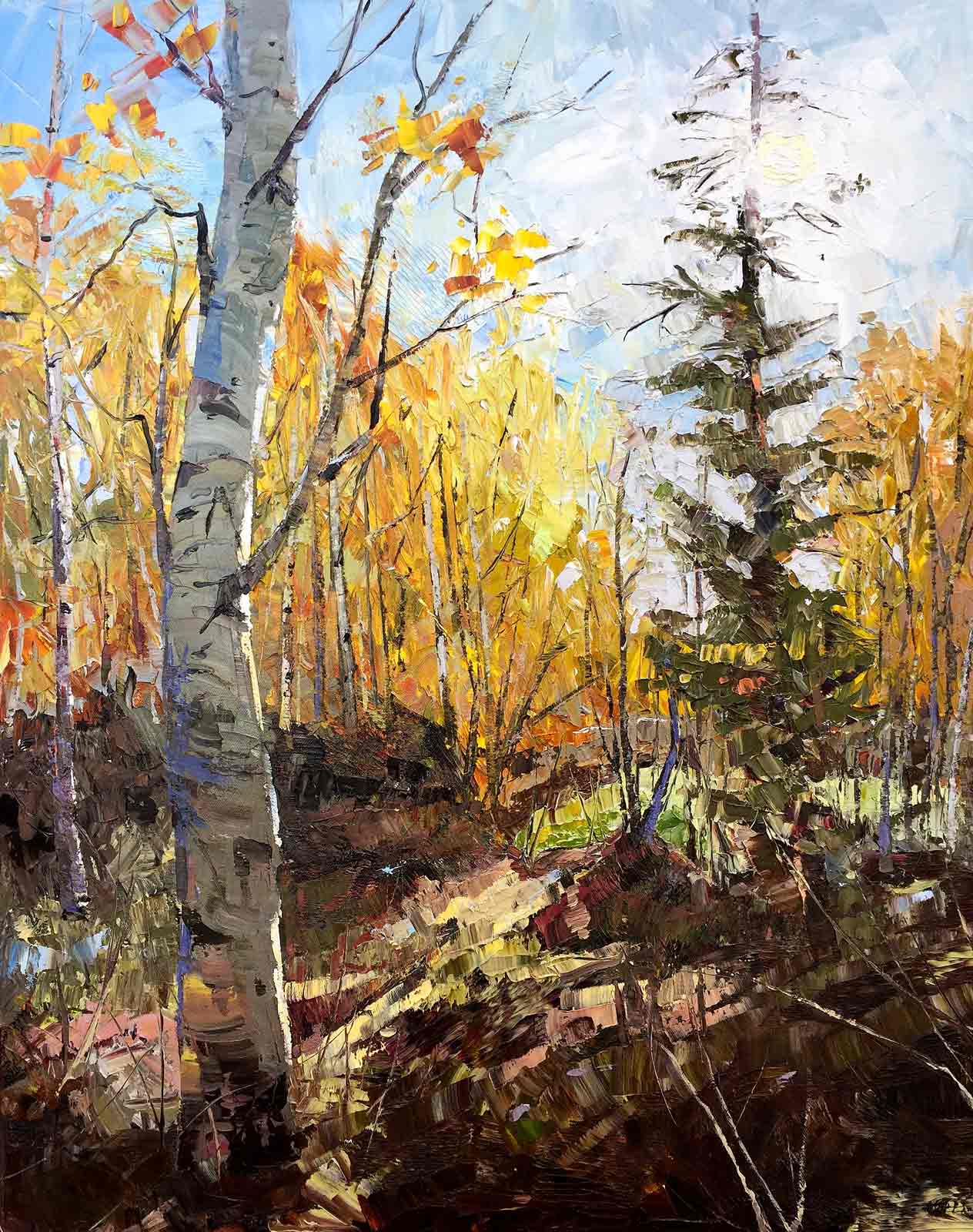Changing leaves of an aspen stand fine art oil painting